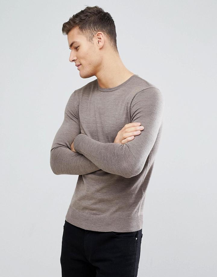Jack & Jones Premium Crew Neck Merino Sweater - Stone