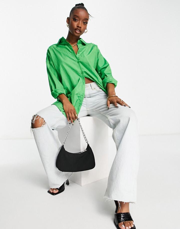 Missguided Extreme Oversized Nylon Shirt In Bright Green
