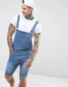 Liquor & Poker Mid Wash Blue Short Overall - Blue