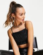 Vero Moda Fluffy Crop Top In Black Glitter - Part Of A Set