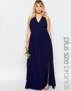 Tfnc Plus Wedding Halter Neck Chiffon Maxi Dress - Navy