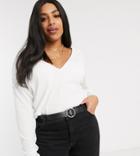 Asos Design Curve Oversized V Neck Batwing Sleeve Top In White