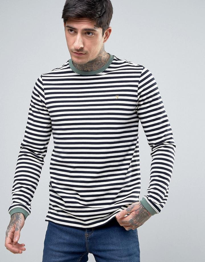 Farah Ally Stripe Long Sleeve Top Slim Fit In Navy - Navy