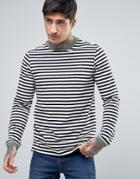 Farah Ally Stripe Long Sleeve Top Slim Fit In Navy - Navy