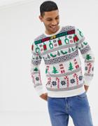 Burton Menswear Holidays Sweater With Jingle Bells In White - White