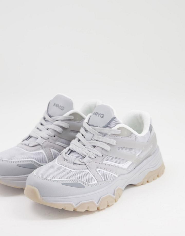 Mango Chunky Sneakers In White With Neutral Panels