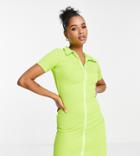 I Saw It First Petite Zip Up Mini Dress In Lime-orange