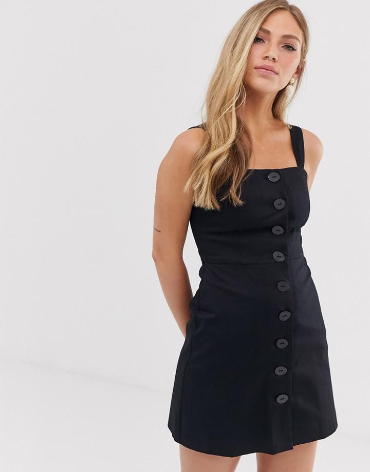 Mango Button Front Mini Dress In Black - Black