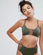 New Look Co Ord Lattice Plunge Bikini Top - Green
