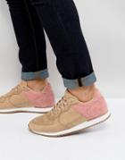 Asos Sneakers In Stone Faux Suede With Pink Heel - Stone