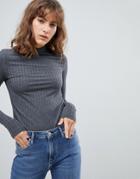 Pieces Camy Turtleneck Long Sleeved Knit Top - Gray
