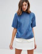 Just Female Lewis Tencel High Neck Shell Top - Blue