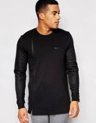 Asos Longline Sweatshirt With Quilted Sleeves And Biker Detail - Black