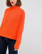 Asos Design Neon Sweater With Stitch Sleeve Detail-orange