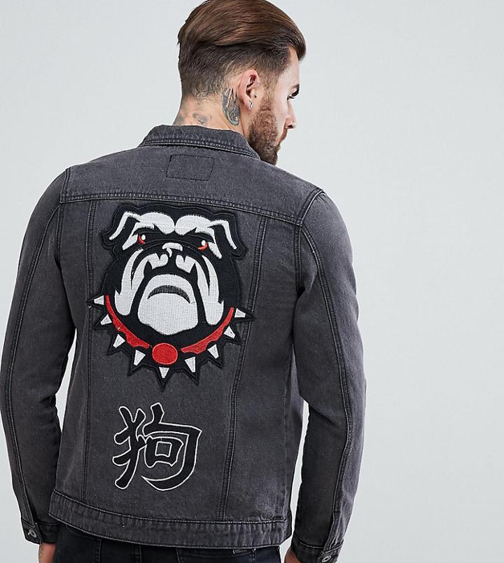 Liquor N Poker Year Of The Dog Denim Jacket With Embroidery - Black