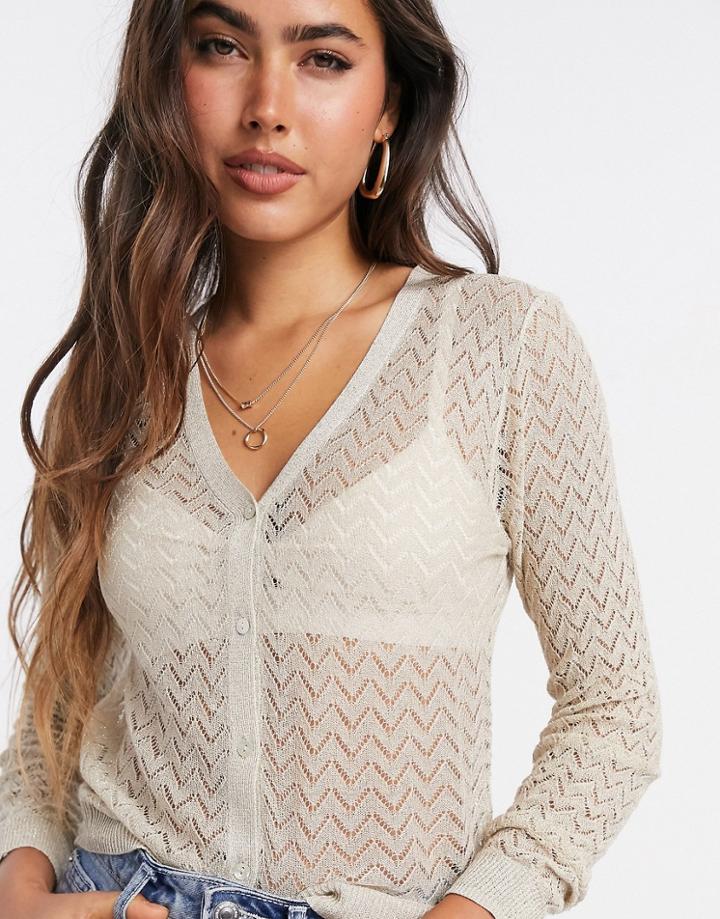 Mango Metallic Thread Chevron Cardigan In Silver