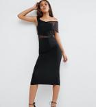 Asos Tall Slinky Bardot Off The Shoulder Lace Insert Midi Dress - Black