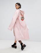 Jaded London Longline Trench In Patent With Back Print - Pink