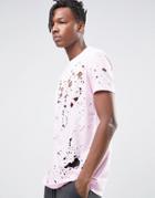 Asos Longline T-shirt With All Over Distress And Burnout In Pink - Pin