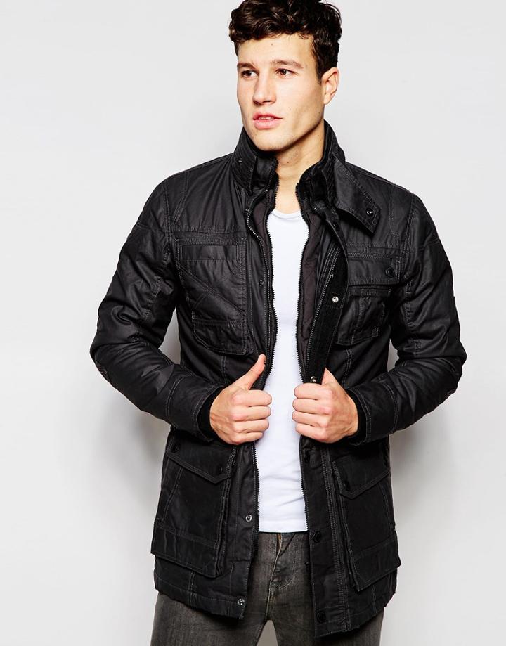 Threadbare Long Wax Coated Jacket - Black
