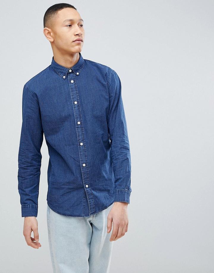 Selected Homme Slim Fit Shirt With Checks - Navy