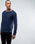 Esprit 100% Cotton Knitted Sweater With Raglan Sleeve - Navy