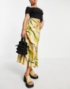 & Other Stories Satin Midi Skirt In Wave Print-multi