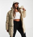 Asos Design Curve Rubberized Oversized Puffer Jacket In Camel-neutral