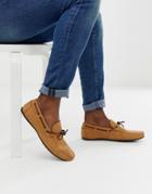 Asos Design Driving Shoes In Tan Soft Leather