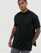 Asos Design Relaxed Longline T-shirt With Side Splits In Black