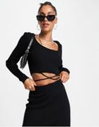 Asos Design Matching Sweater With Tie Waist Detail In Black