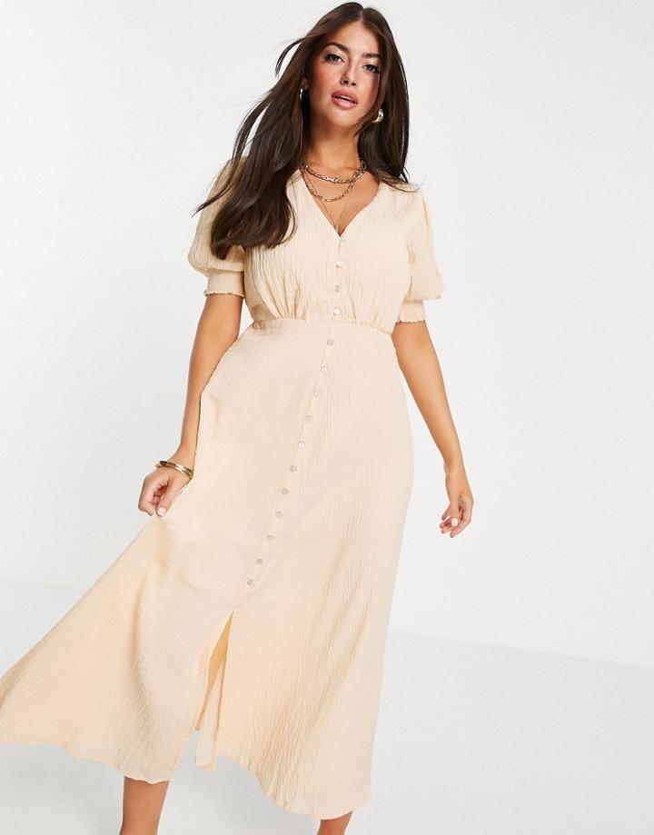 River Island Button Through Midi Dress In Yellow