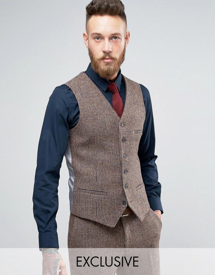 Heart & Dagger Harris Tweed Skinny Suit Vest - Brown