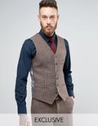 Heart & Dagger Harris Tweed Skinny Suit Vest - Brown