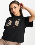 Champion T-shirt With Leopard Print Logo In Black
