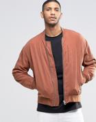 Asos Tencel Bomber Jacket With Wash In Rust - Orange