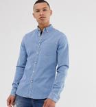 Asos Design Tall Stretch Slim Denim Shirt In Light Wash-blue