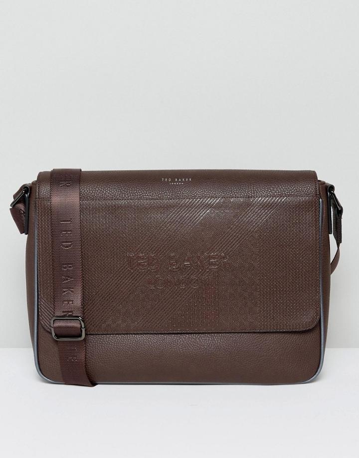 Ted Baker Embossed Messenger Bag In Brown - Brown