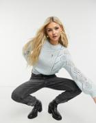 Pieces High Neck Knitted Sweater In Pastel Blue-blues