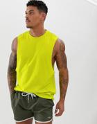 Asos Design Organic Relaxed Sleeveless T-shirt With Dropped Armhole In Neon Green - Green
