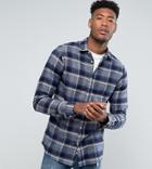 Selected Homme Tall Regular Fit Shirt In Brushed Check Flanel - Navy