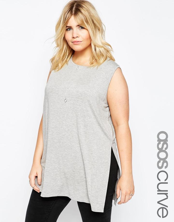 Asos Curve Sleeveless Tunic With Side Split - Light Gray