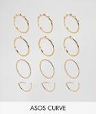 Asos Curve Pack Of 12 Ball And Faceted Rings - Gold