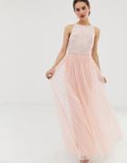 Angel Eye Tulle Maxi Dress With Embellished Detail - Pink