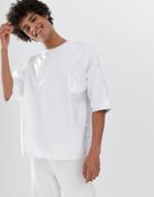 Asos Design Oversized T-shirt With Half Sleeve In Vinyl Fabric In White - White