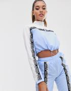 Adidas Originals Ryv Taping Half Zip Sweat In Periwinkle Blue - Blue