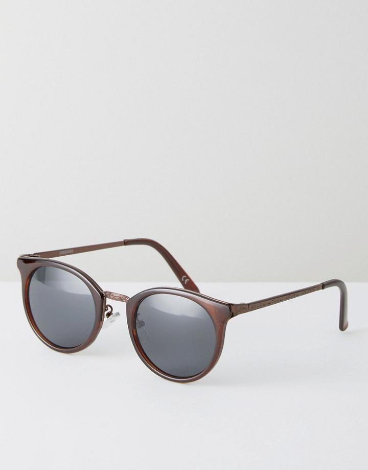 Asos Round Sunglasses In Brown With Gold Patterned Arms - Brown
