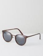 Asos Round Sunglasses In Brown With Gold Patterned Arms - Brown