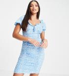 Influence Tall Ruched Mini Dress In Blue Floral-multi