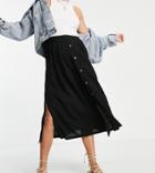 Asos Design Maternity Button Through Midi Skirt With Deep Pocket Detail In Black